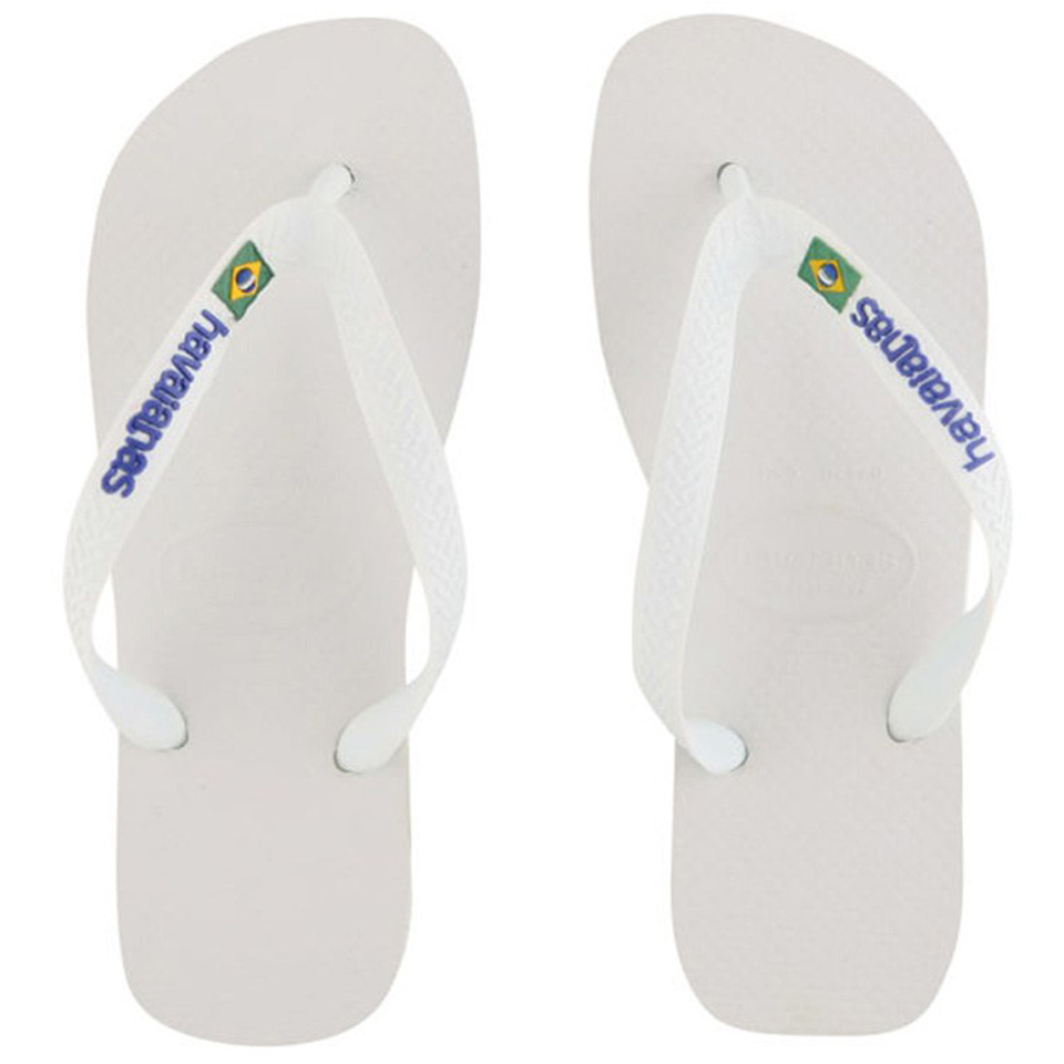 Havaianas Unisex Brasil Logo Flip Flops - White - EU 45-46/UK 12-13 - White