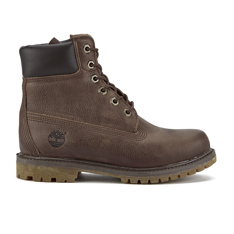 Timberland Women's 6 Inch Premium Leather Boots - Dark Brown w/Metallic ...