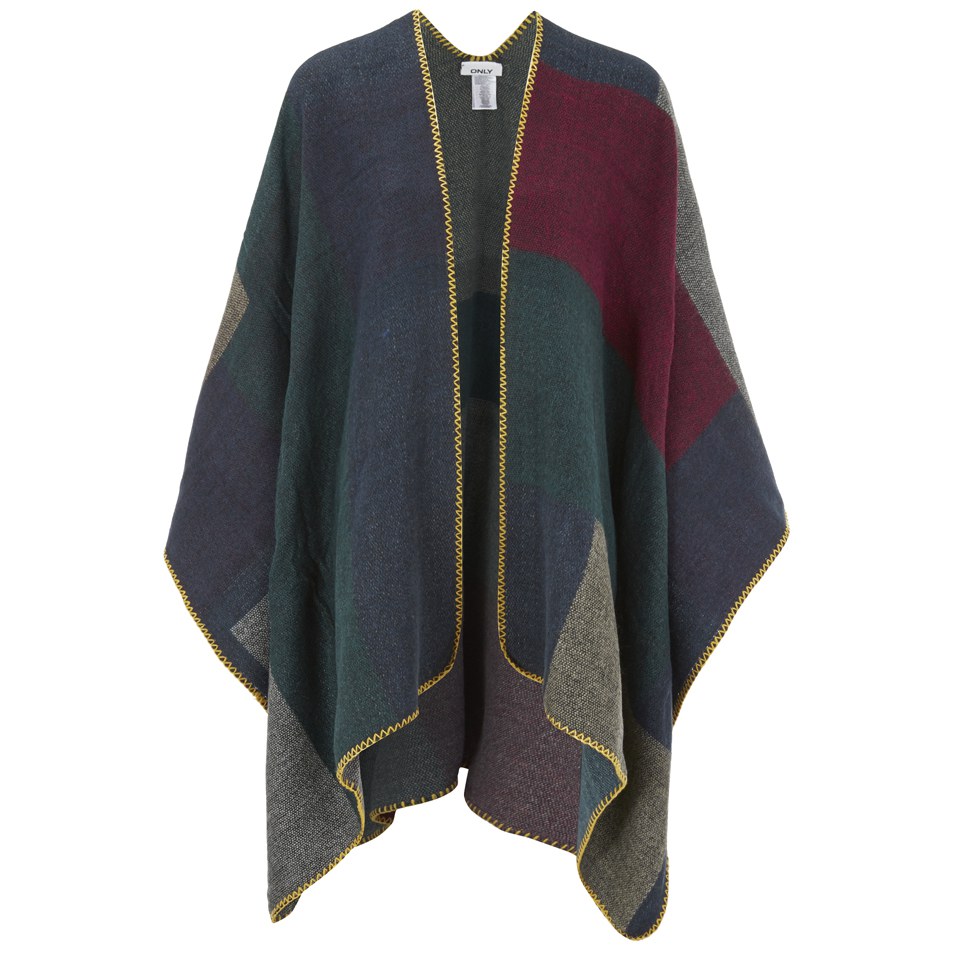 ONLY Women's Amy Colour Block Poncho - Medieval Blue Womens Clothing ...