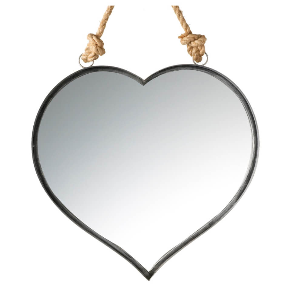 Large Heart Shaped Mirror Metal Edging Rope Hanging Loop