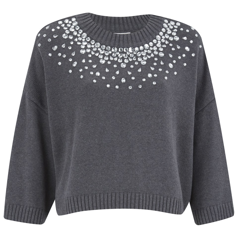 MICHAEL MICHAEL KORS Women's Embellished Neck Cropped Sweatshirt - Grey ...