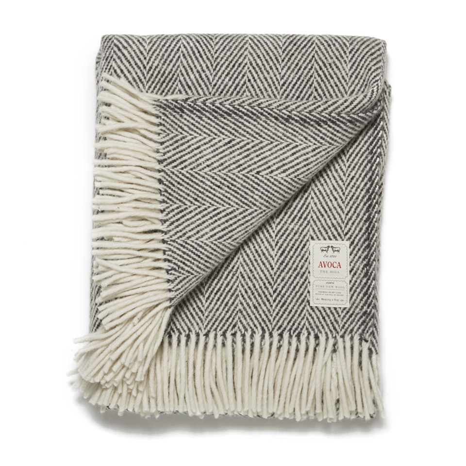 Avoca Heavy Herringbone Throw Grey 142cm x 183cm Free UK Delivery