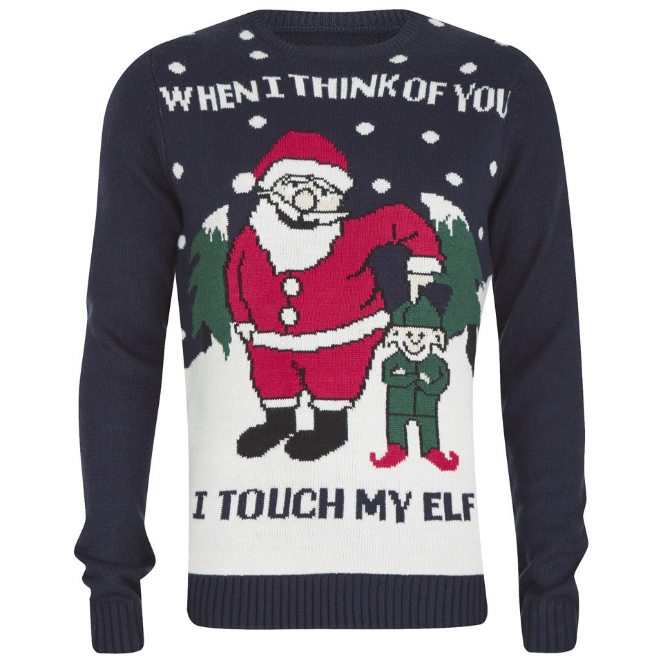 Men's Touch My Elf Christmas Jumper - Navy | IWOOT