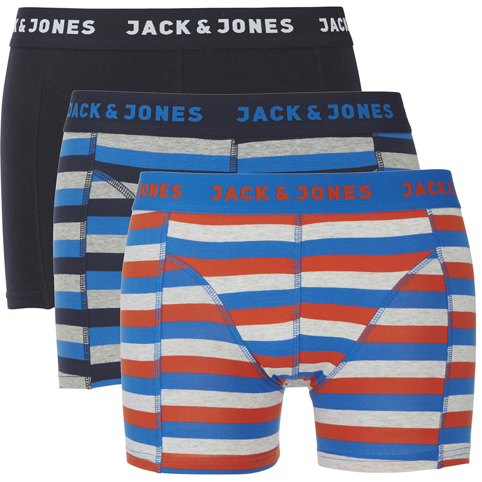 Jack & Jones Men's 3Pack Stripe Boxers Blue Mens Underwear Zavvi