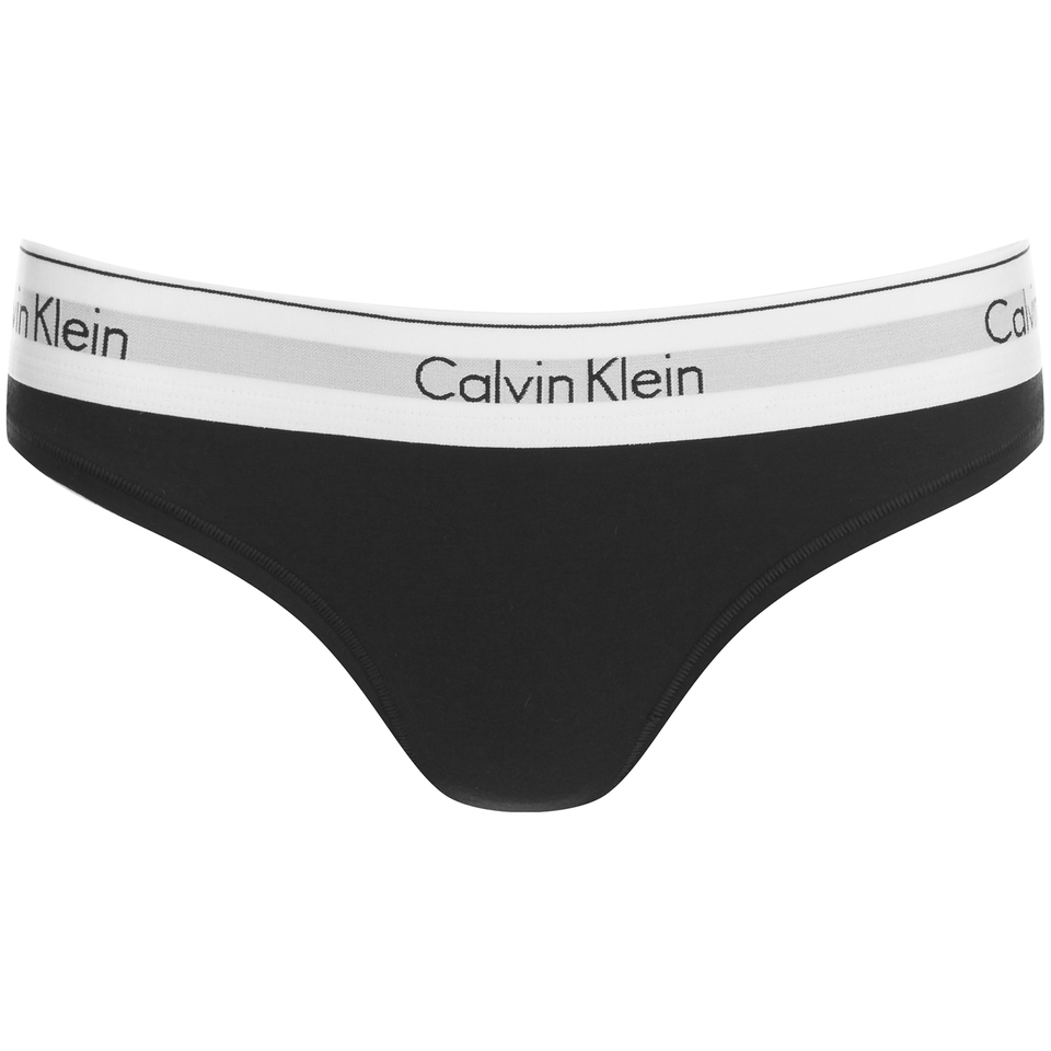 Calvin Klein Women's Modern Cotton Thong - Black - Free UK Delivery ...