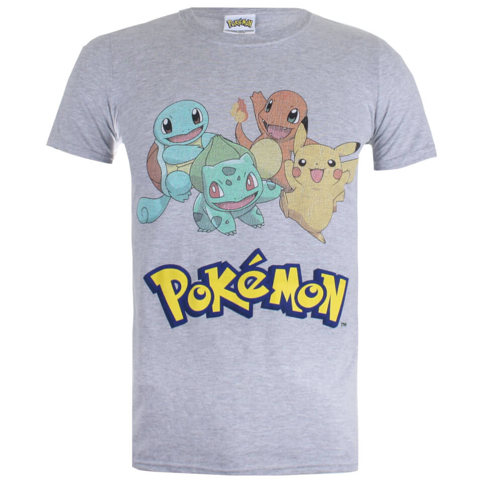 Pokemon Men's Starters TShirt Sport Grey Merchandise Zavvi