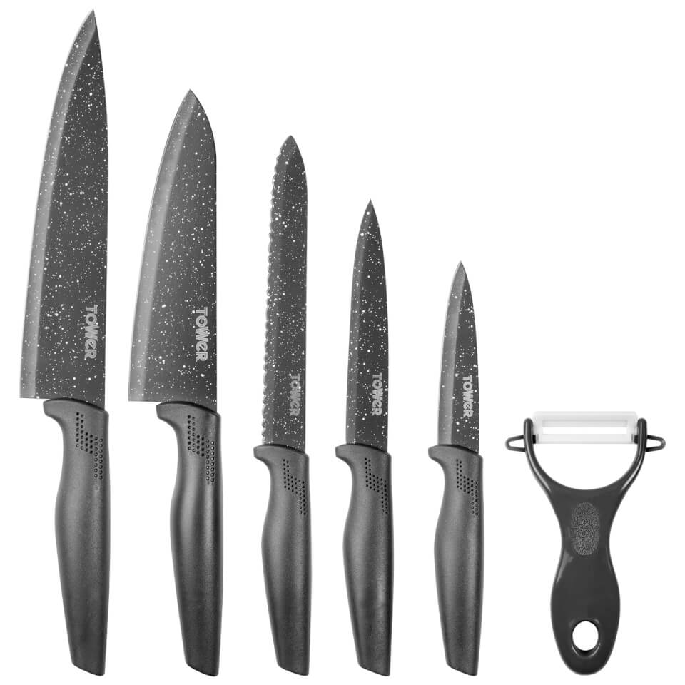 Tower 6 Piece Stone Coated Knife Set Grey IWOOT Tower 6 Piece Stone Coated Knife Set Grey IWOOT