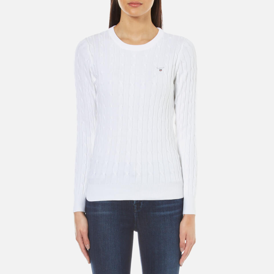 GANT Women's Stretch Cotton Cable Crew Jumper - White Womens Clothing ...