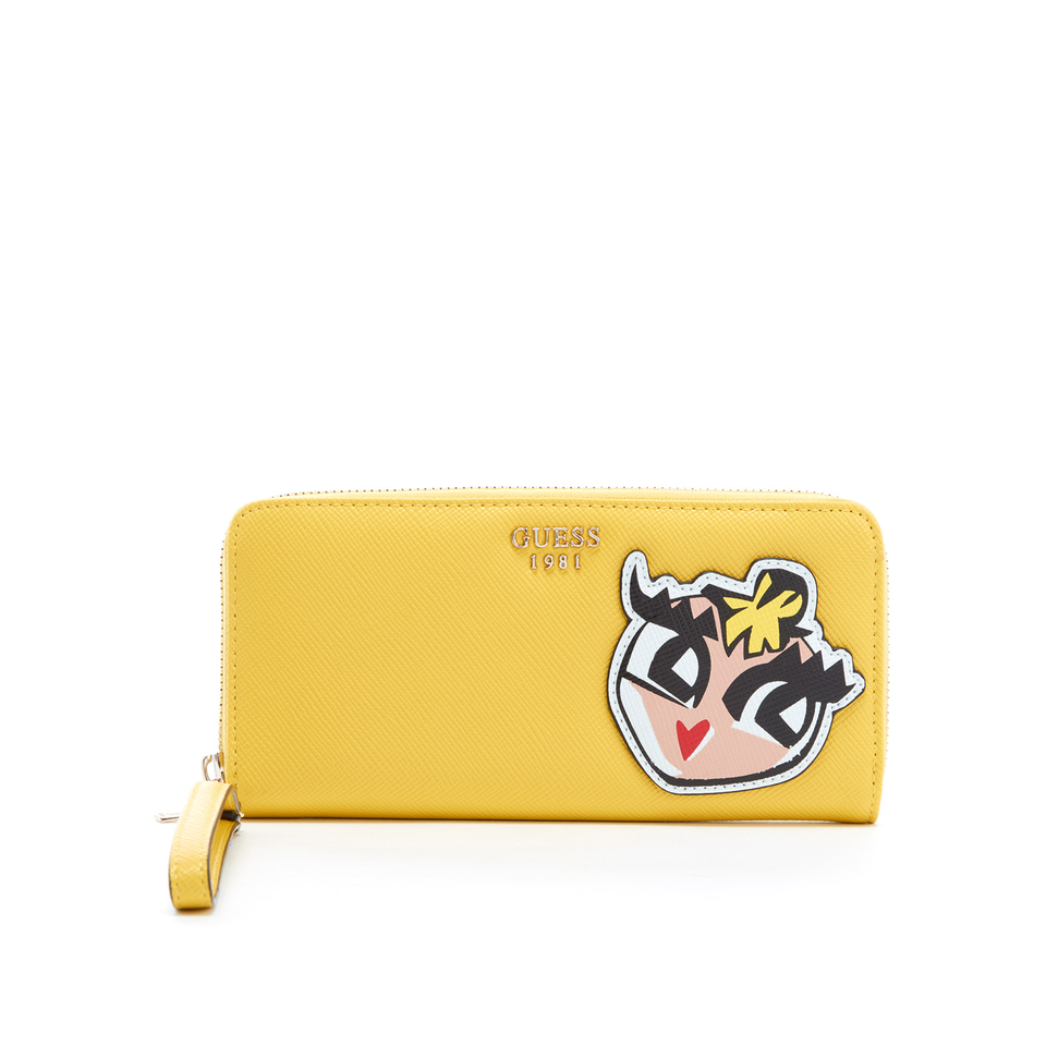 UPC 190231000396 product image for Guess Women's Pinup Pop Large Zip Around Purse - Lemon | upcitemdb.com