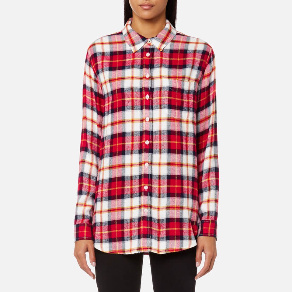 Joules Women's Laurel Long Line Shirt Red Check Womens Clothing