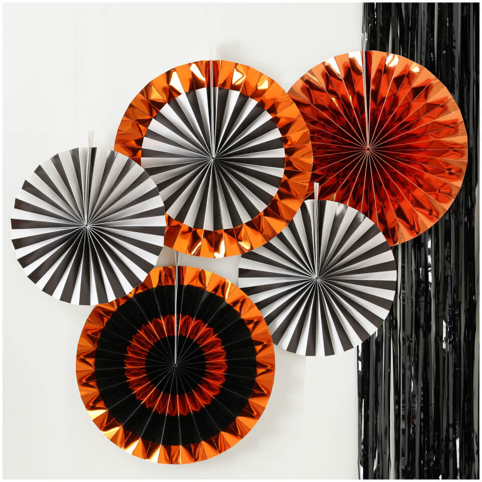 Ginger Ray Orange Foiled Mixed Pack Fan Decorations Pumpkin Party IWOOT