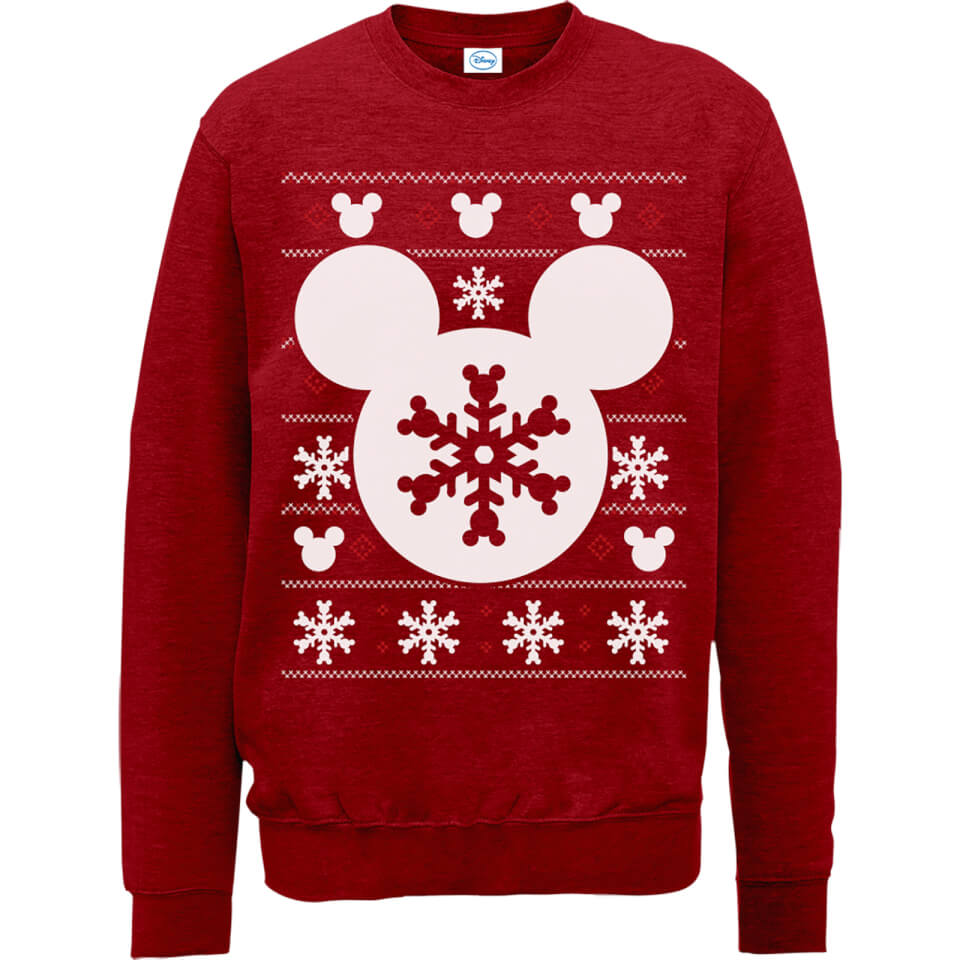 Disney Mickey Mouse Silhouet En Sneeuwvlokken Kersttrui Rood Zavvi Nl