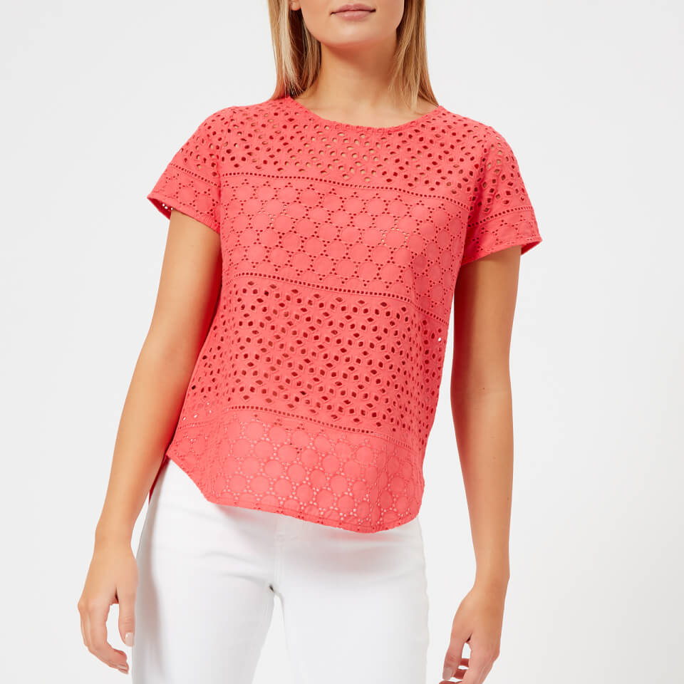 Joules Women's Nadine Broderie Front Top Red Sky Womens Clothing