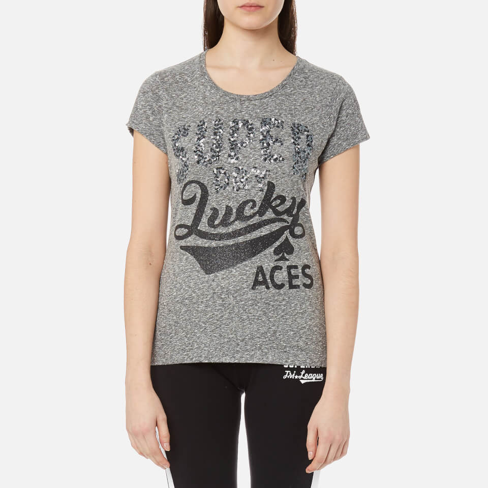 Superdry Women's Lucky Aces Sequin Entry T-Shirt - Grey Marl的圖片搜尋結果
