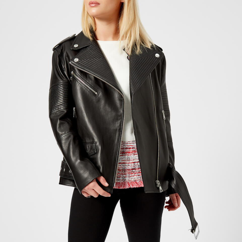 Karl Lagerfeld Women's Oversized Leather Biker Jacket - Black Womens ...