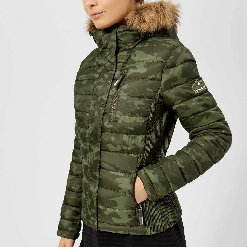Superdry Women's Fuji Slim Double Zip Hooded Jacket - Green Camo Womens
