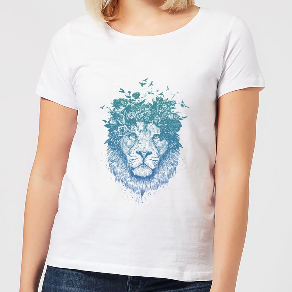 Balazs Solti Lion And Butterflies Women's T-Shirt - White | IWOOT