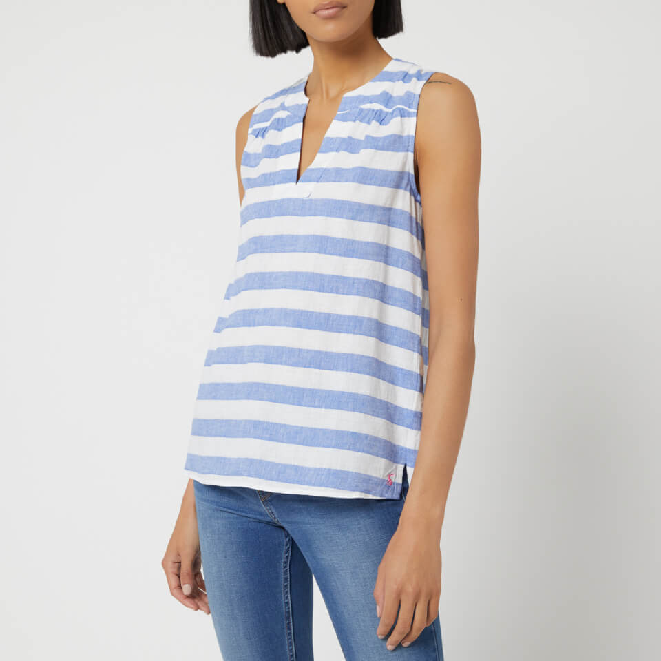 Joules Women's Juliette Sleeveless V Neck Top Blue Cream Stripe