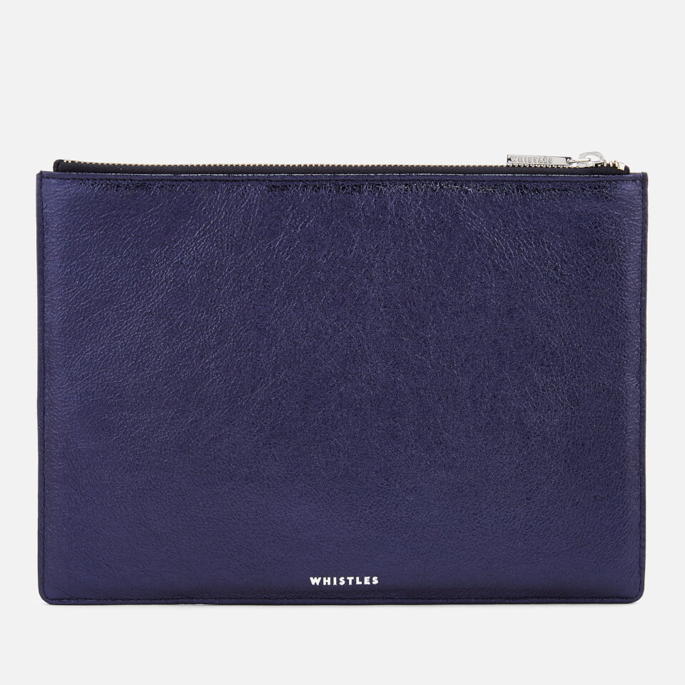 Whistles Women's Metallic Medium Clutch Bag Navy Womens Accessories