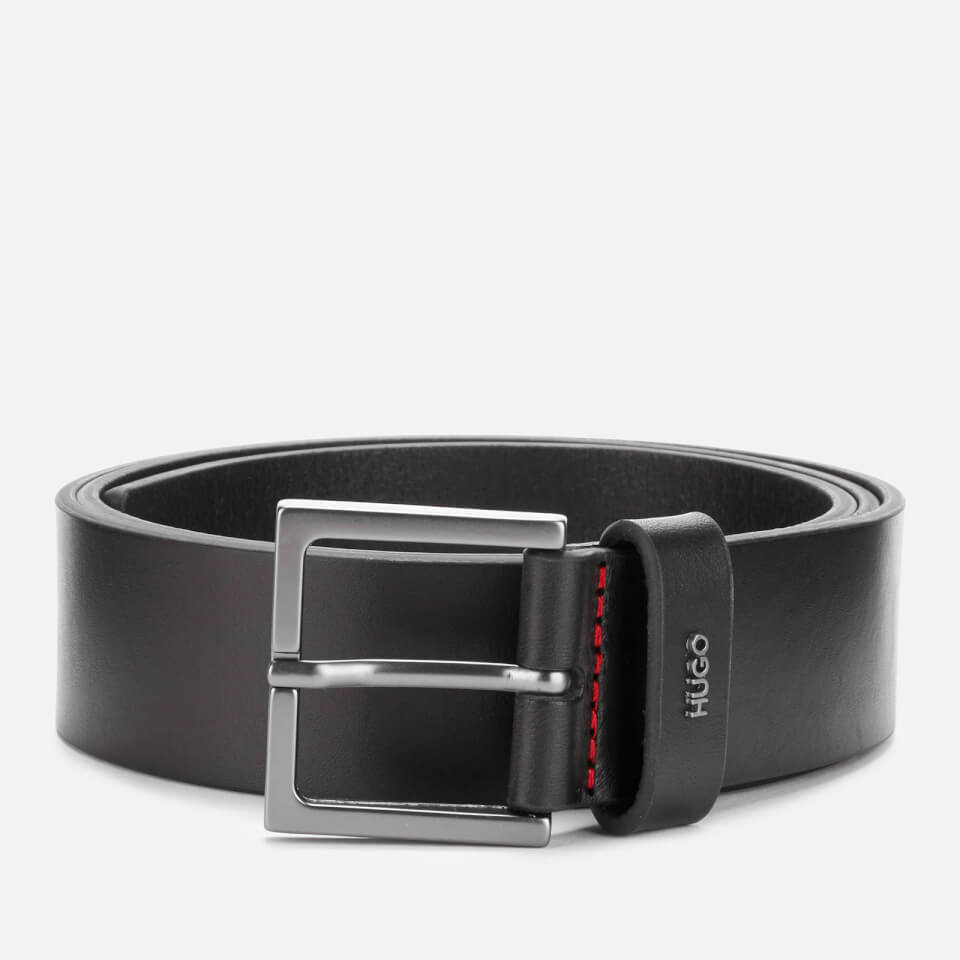 HUGO Men's Giove Logo Tab Leather Belt - Black - 80cm/W30 - Black