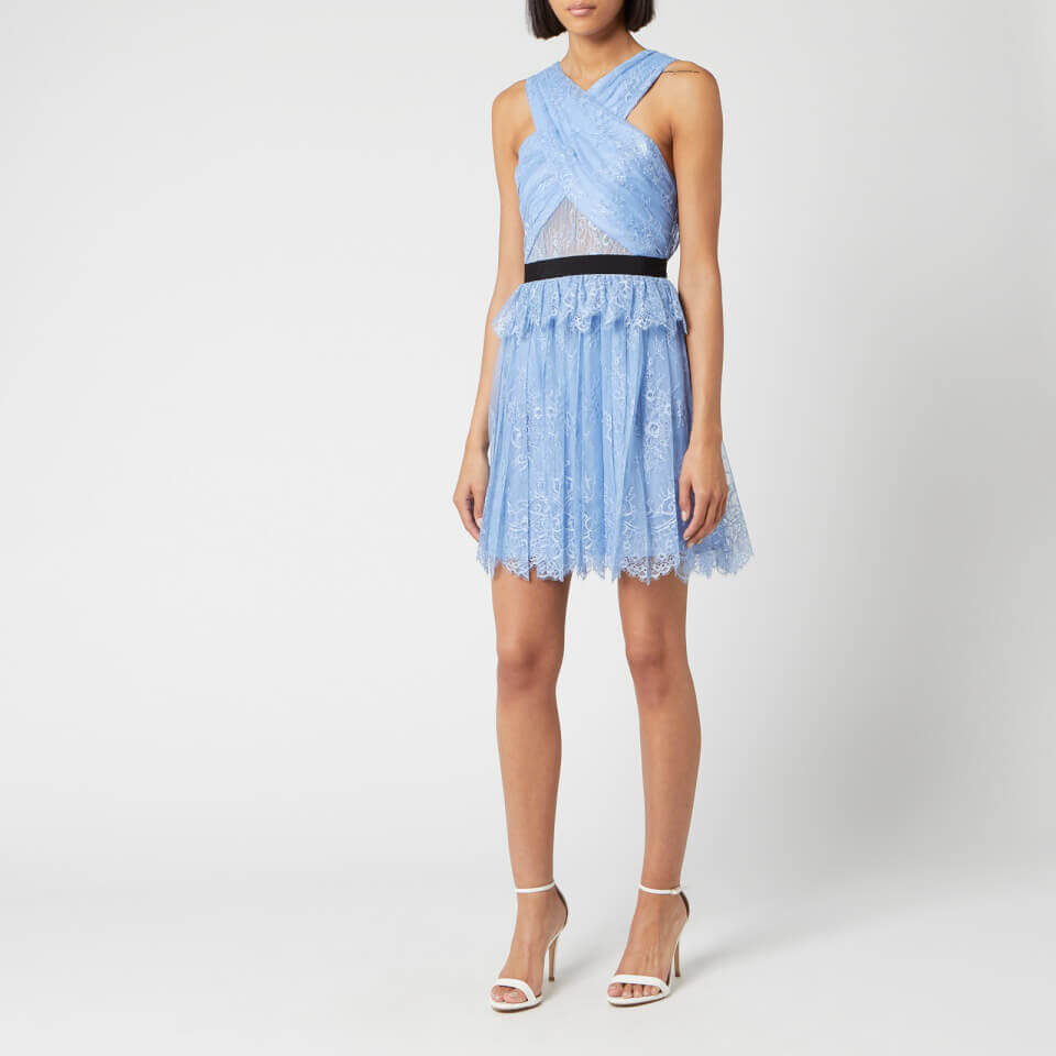 cross front fine lace midi dress