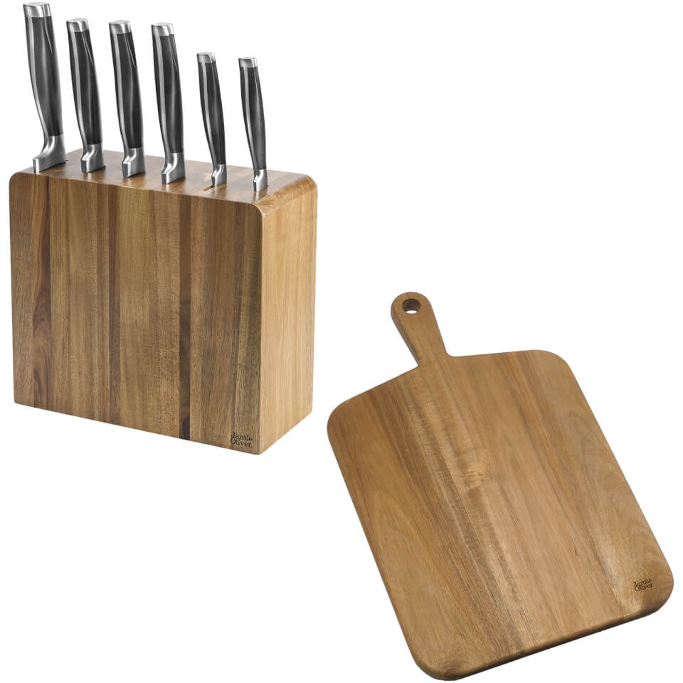 Jamie Oliver 6 Piece Acacia Knife Block & Chopping Board Jamie Oliver