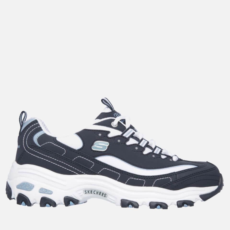 navy and white skechers