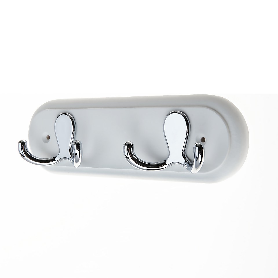 White Hook Rail Polished Chrome 2 Hooks Homebase