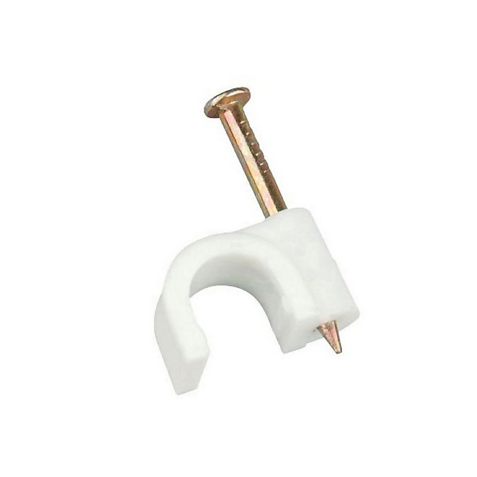 Masterplug Round Cable Clips 8mm White 50 Pack Homebase
