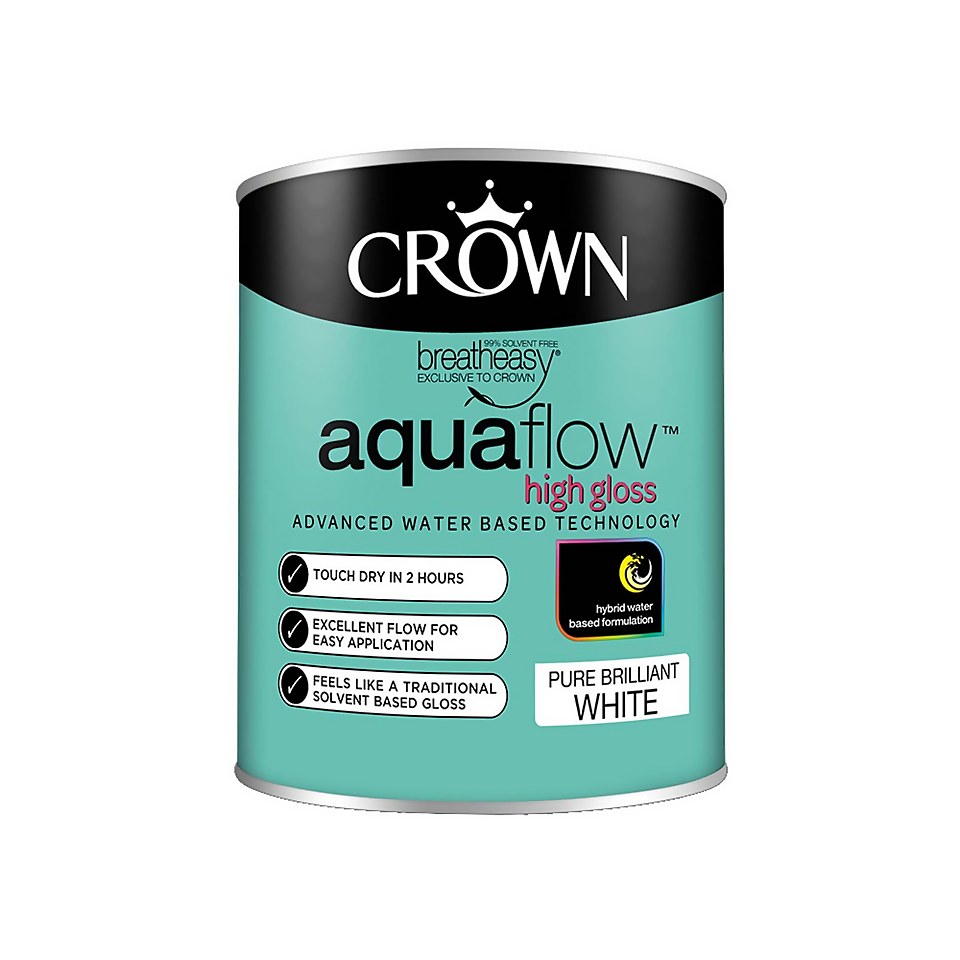 Crown Pure Brilliant White Aquaflow Gloss Paint 750ml Homebase