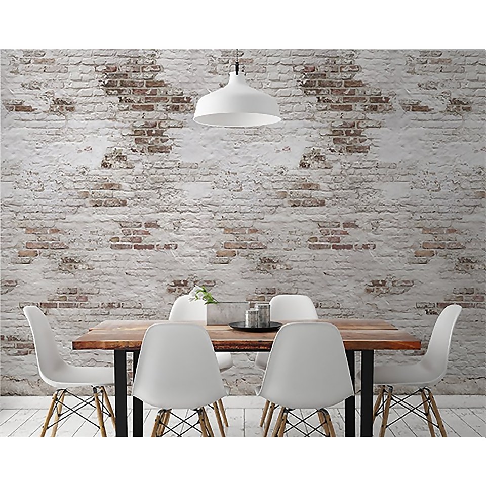 Grandeco Bricks Light Grey Digital Wallpaper Mural Homebase