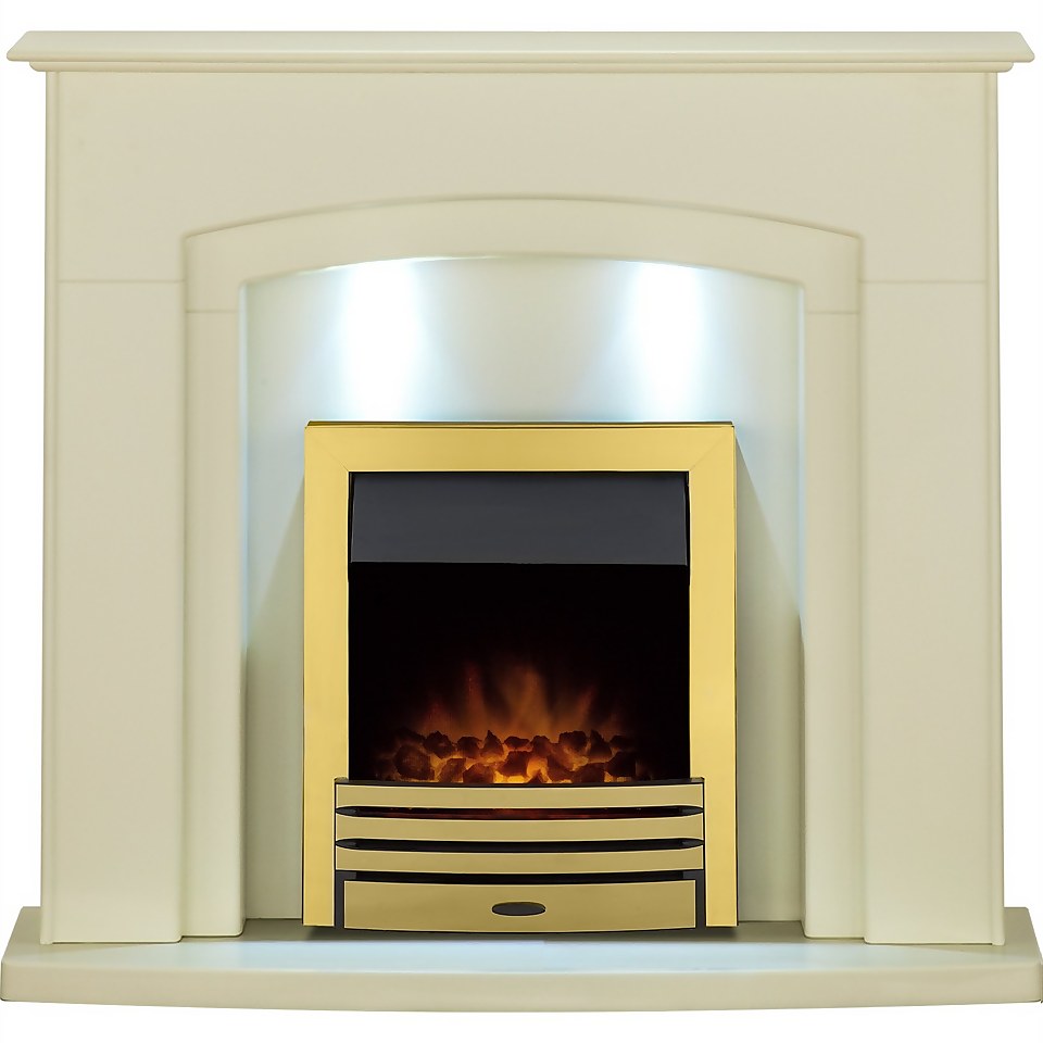 Adam Falmouth Electric Fireplace Suite with Brass Fire Homebase