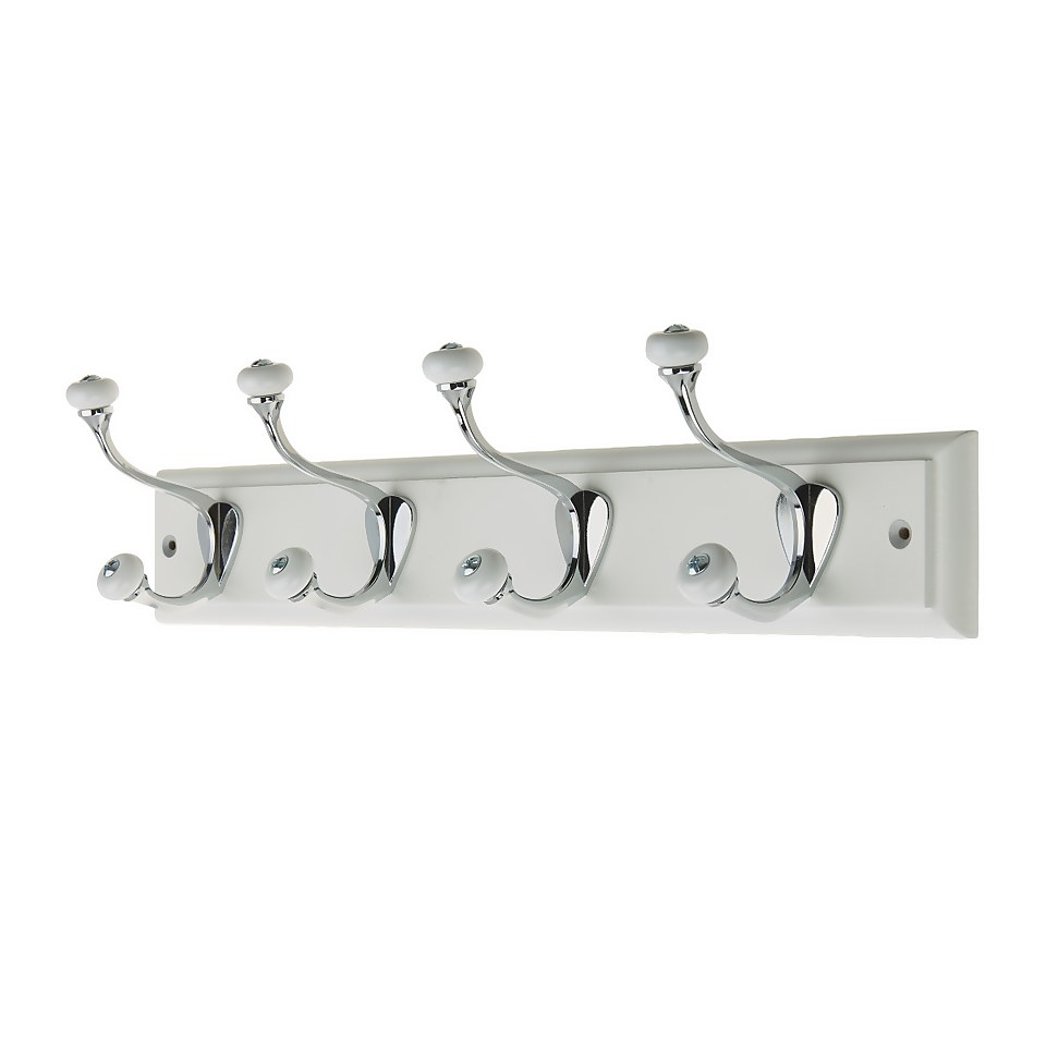 White Hook Rail Polished Chrome 4 Hooks Homebase