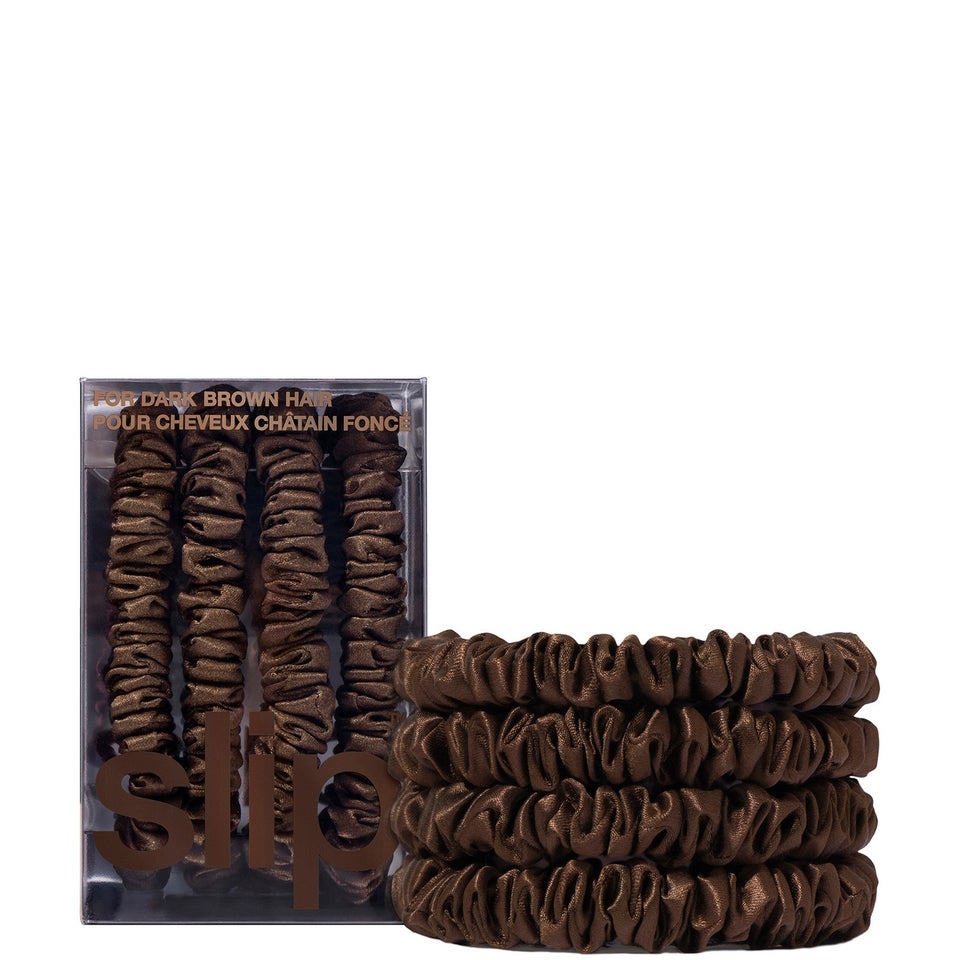 Slip 4-Pc. Pure Silk Back-to-Basics Skinny Scrunchies Set - Dark Brown